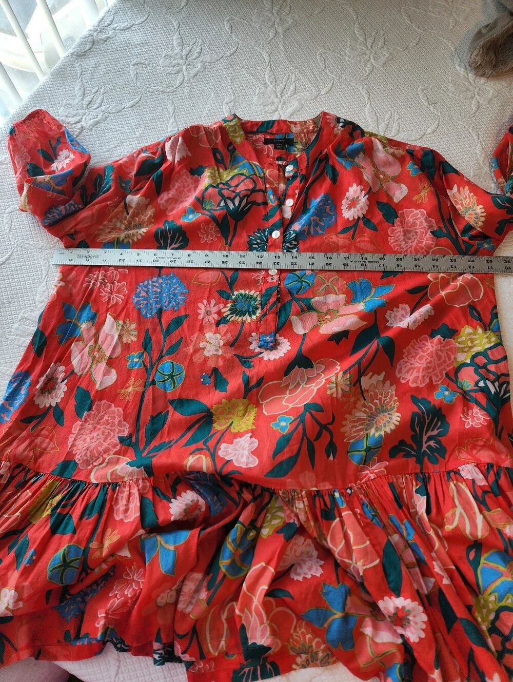 J. Crew Coral Floral Button-Front Tiered Mini Dress